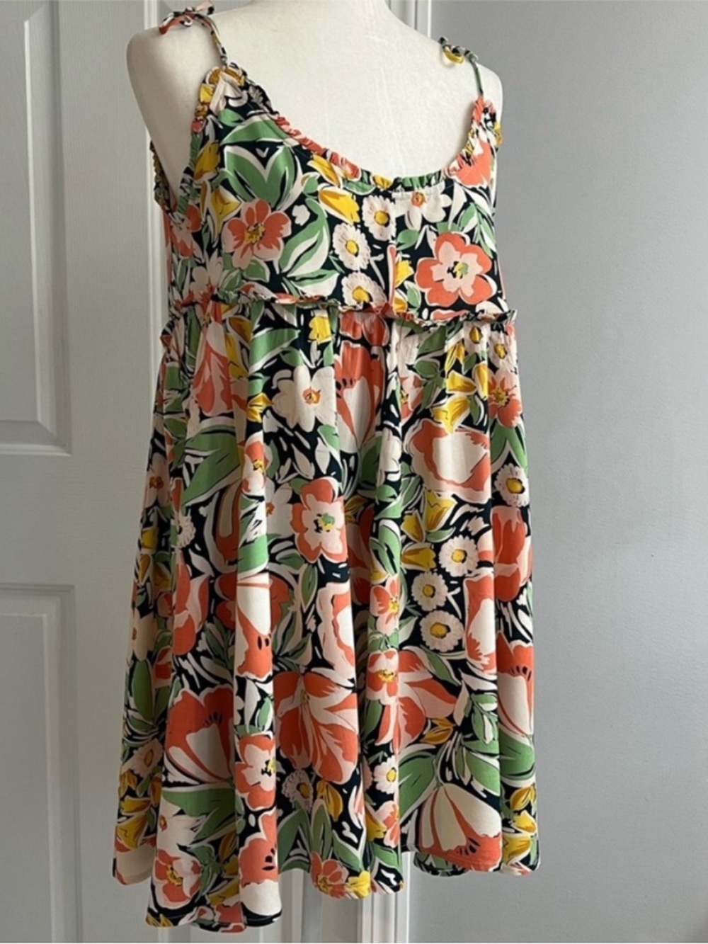 Patrons of Peace Floral Mini Dress Green, Orange, Yellow Size M